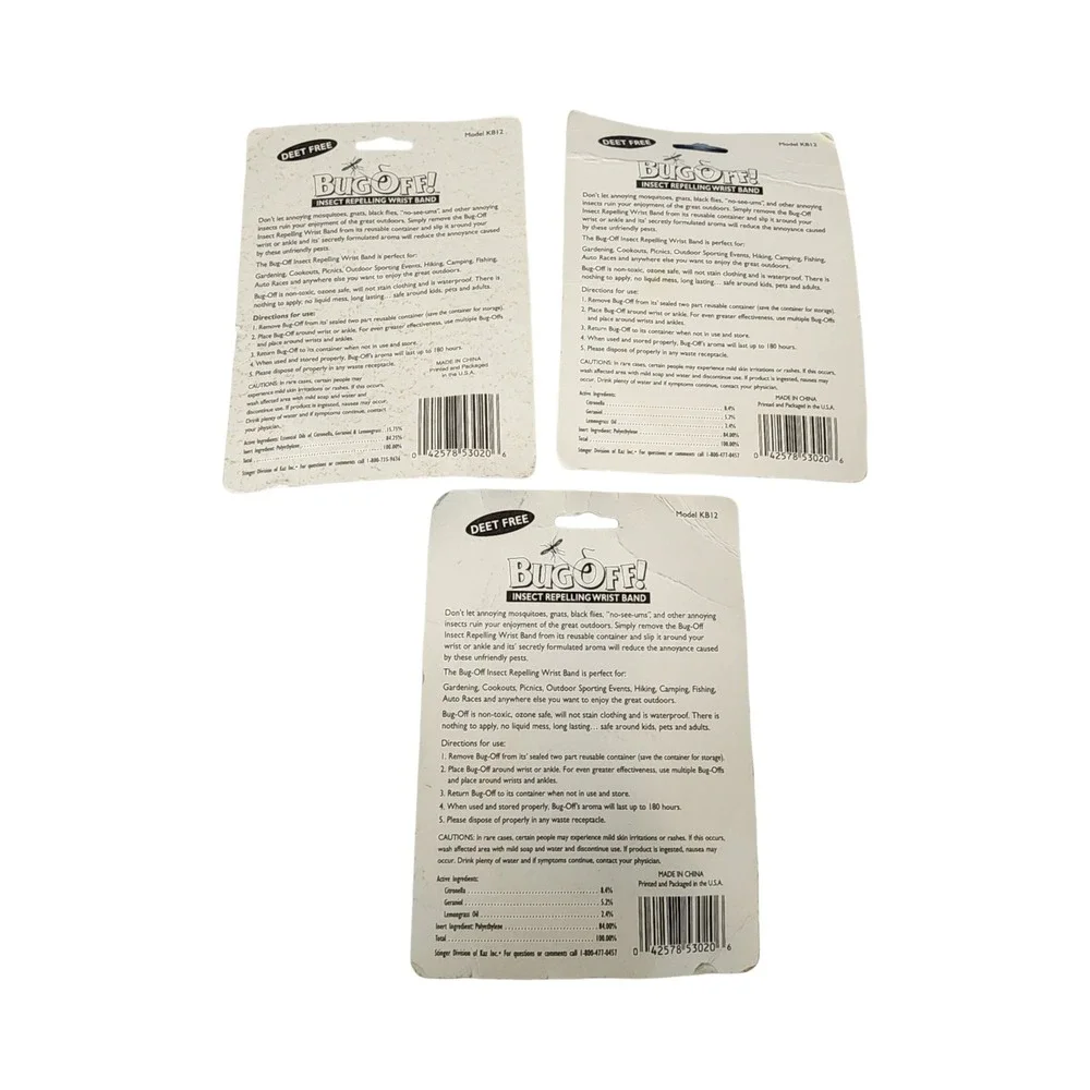 3 Pack Bug-Off by Stinger Kids Biting Insect Repelling Wrist Band DEET Free KB12